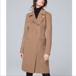 White House Black Market Long Moto Coat w Zipper Details Color:Tan Nude NWOT